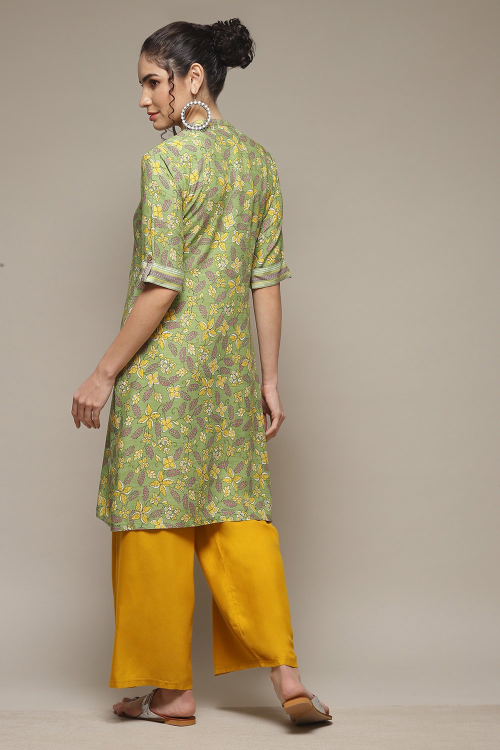 Lime Green LIVA Straight Kurta image number 4